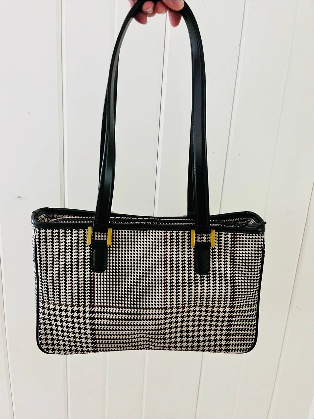 Lauren Ralph Lauren Vintage Houndstooth Tote Bag with Gold Accents